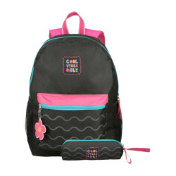 Mochila Escolar Bagcherry Con Cartuchera 18l Mujer Color Negro 440008 Diseño De La Tela Liso