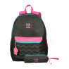 Mochila Escolar Bagcherry Con Cartuchera 18l Mujer Color Negro 440008 Diseño De La Tela Liso
