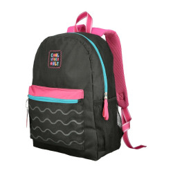 Mochila Escolar Bagcherry Con Cartuchera 18l Mujer Color Negro 440008 Diseño De La Tela Liso