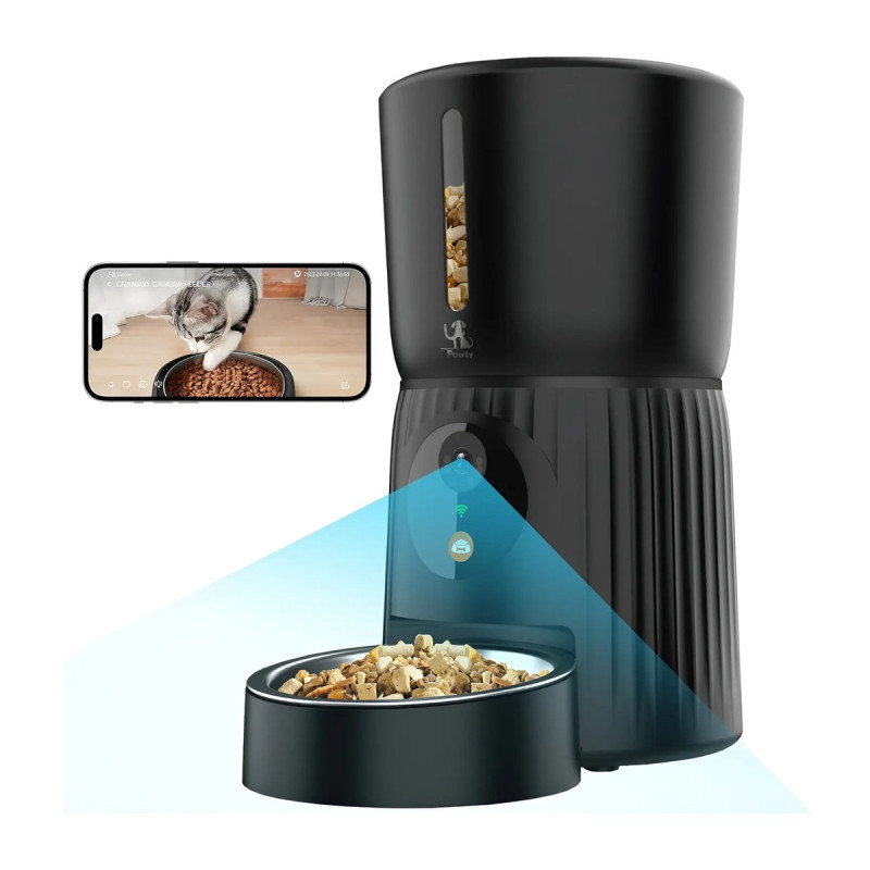 Alimentador Mascotas Automatico Wifi Con Cámara Audio 2 Vias Negro