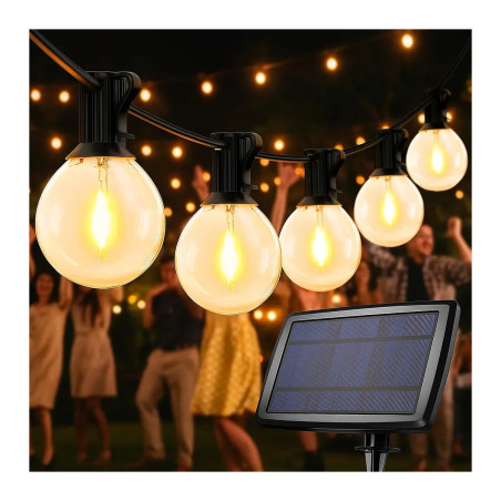 Guirnalda Led Solar 20 Bulbos Calido Kermese Decoración Luz Cálidad
