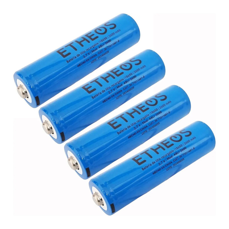 Pack X 4 Pilas Baterías Etheos De Litio Recargables 18650 De 2600 Mah 3.7v Con Teton
