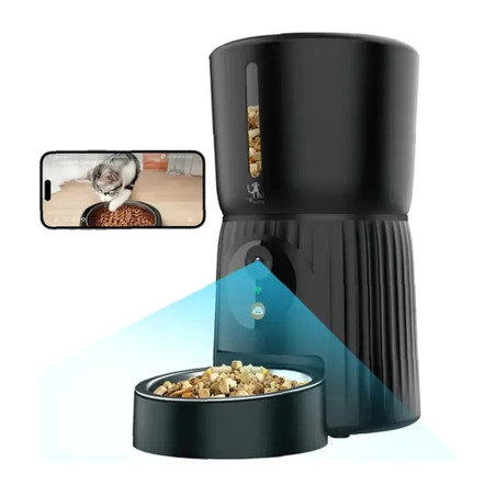 Dispensador Alimento Mascotas Wifi Camara Hd Tuya 4l Negro
