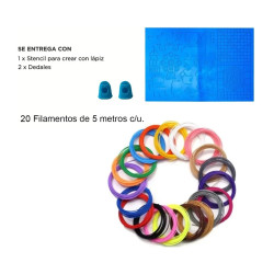 Lapicera 3d + Kit 20 Filamentos + Base Stencil Pvc C/ Fuente