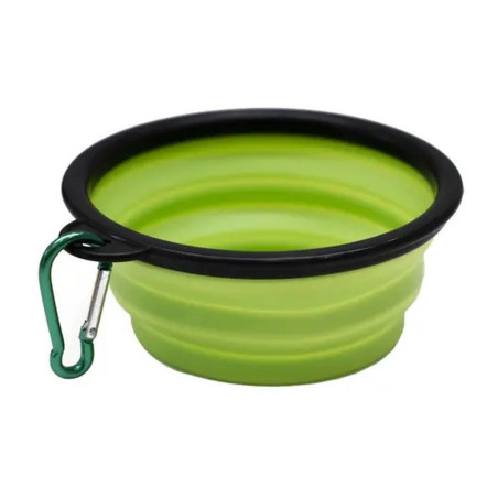 Bowl Silicona Mascotas Bebedero Comedero Plegable Con Gancho Color Verde
