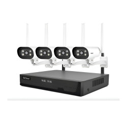 Kit Nvr 8 Canales Con 4 Cámaras Ip 2 Mp Visión Nocturna Negro Y Blanco