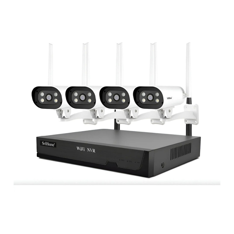 Kit Nvr 8 Canales Con 4 Cámaras Ip 2 Mp Visión Nocturna Negro Y Blanco