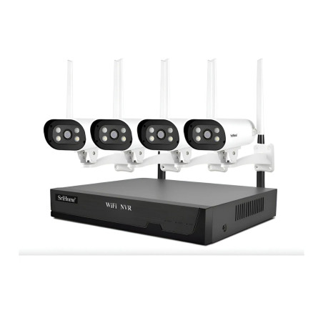 Kit Nvr 8 Canales Con 4 Cámaras Ip 2 Mp Visión Nocturna Negro Y Blanco