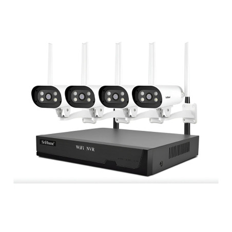 Kit Nvr 8 Canales + 4 Cámaras Ip 2 Mp Visión Nocturna Negro Y Blanco